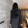 Women's Black Loose Fit Double Breasted Blazer with Rhinestone Embellishments and Long Sleeves