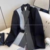 Women's Black Grey Atitching Contrast Blazer Autumn Retro Design Sense Silhouette Loose Thin Suit Top