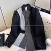 Women's Black Grey Atitching Contrast Blazer Autumn Retro Design Sense Silhouette Loose Thin Suit Top
