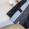 Women's Black Grey Atitching Contrast Blazer Autumn Retro Design Sense Silhouette Loose Thin Suit Top