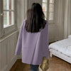 Women's Relaxed Blazer Coat with a Back Slit in Black Purple Gray or Raspberry