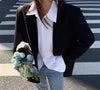 Women's Relaxed Blazer Coat with a Back Slit in Black Purple Gray or Raspberry