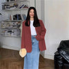 Women's Relaxed Blazer Coat with a Back Slit in Black Purple Gray or Raspberry