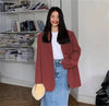 Women's Relaxed Blazer Coat with a Back Slit in Black Purple Gray or Raspberry