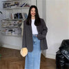 Women's Relaxed Blazer Coat with a Back Slit in Black Purple Gray or Raspberry