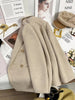 Women's Beige Double-Breasted Blazer with Notched Lapels and Textured Fabric