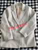 Women's Beige Double-Breasted Blazer with Notched Lapels and Textured Fabric