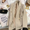Women's Beige Double-Breasted Blazer with Notched Lapels and Textured Fabric