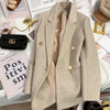 Women's Beige Double-Breasted Blazer with Notched Lapels and Textured Fabric