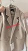 Women's Beige Double-Breasted Blazer with Notched Lapels and Textured Fabric