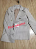 Women's Beige Double-Breasted Blazer with Notched Lapels and Textured Fabric