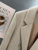 Women's Beige Double-Breasted Blazer with Notched Lapels and Textured Fabric