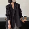 Women's Relaxed-Fit Blazer with a Single-Button Front in Gray or Black
