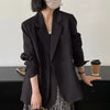 Women's Relaxed-Fit Blazer with a Single-Button Front in Gray or Black