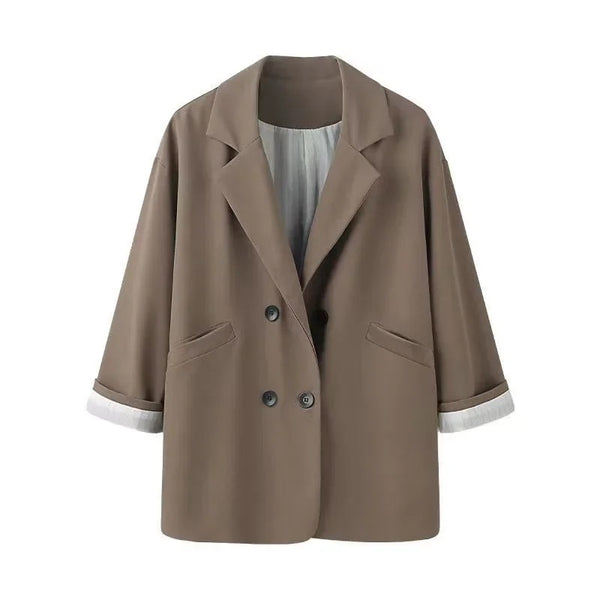 Women's Oversized Long-Sleeve Blazer with a Turn-Down Collar in Black or Apricot