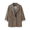 Women's Oversized Long-Sleeve Blazer with a Turn-Down Collar in Black or Apricot