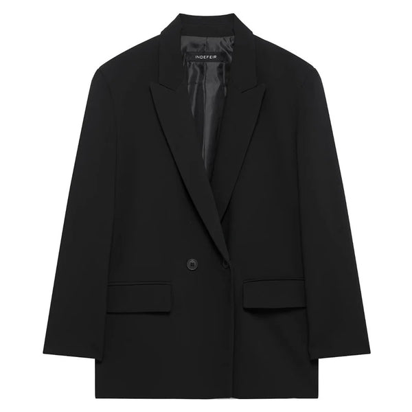 Women's Double-Breasted Blazer with Notched Lapels and Front Pockets