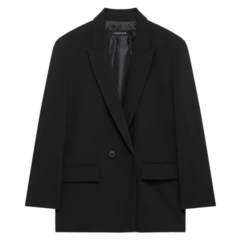 Women's Double-Breasted Blazer with Notched Lapels and Front Pockets