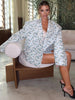 Women's Oversized Printed Blazer with Notched Lapels and a Loose Fit