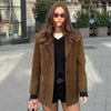 Women's Brown Suede-Look Blazer Jacket with Long Sleeves