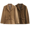 Women's Brown Suede-Look Blazer Jacket with Long Sleeves