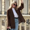 Women's Brown Suede-Look Blazer Jacket with Long Sleeves
