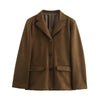 Women's Brown Suede-Look Blazer Jacket with Long Sleeves