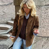 Women's Brown Suede-Look Blazer Jacket with Long Sleeves