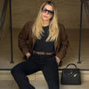 Women's Brown Suede-Look Blazer Jacket with Long Sleeves