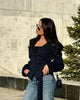 Women's Striped Blazer with a Lace-Up V-Neck and Patchwork Detail