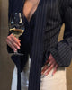 Women's Striped Blazer with a Lace-Up V-Neck and Patchwork Detail