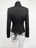 Women's Striped Blazer with a Lace-Up V-Neck and Patchwork Detail