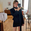 Women's Striped Blazer with a Lace-Up V-Neck and Patchwork Detail
