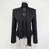 Women's Striped Blazer with a Lace-Up V-Neck and Patchwork Detail