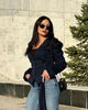 Women's Striped Blazer with a Lace-Up V-Neck and Patchwork Detail