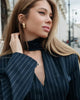 Women's Striped Blazer with a Lace-Up V-Neck and Patchwork Detail