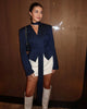 Women's Striped Blazer with a Lace-Up V-Neck and Patchwork Detail