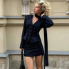 Women's Striped Blazer with a Lace-Up V-Neck and Patchwork Detail