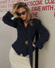 Women's Striped Blazer with a Lace-Up V-Neck and Patchwork Detail