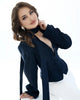 Women's Striped Blazer with a Lace-Up V-Neck and Patchwork Detail