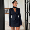 Women's Striped Blazer with a Lace-Up V-Neck and Patchwork Detail