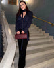 Women's Striped Blazer with a Lace-Up V-Neck and Patchwork Detail