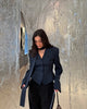 Women's Striped Blazer with a Lace-Up V-Neck and Patchwork Detail