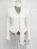 Women's Striped Blazer with a Lace-Up V-Neck and Patchwork Detail