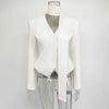 Women's Striped Blazer with a Lace-Up V-Neck and Patchwork Detail