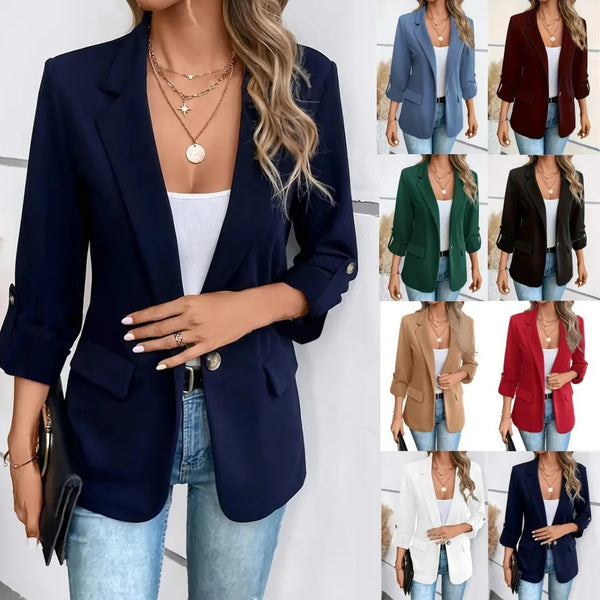 Women's Single-Button Blazer Cardigan with Long Sleeves in Eight Colors