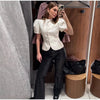 Women's Cropped Blazer with Shoulder Pads and a Hook Closure
