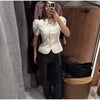 Women's Cropped Blazer with Shoulder Pads and a Hook Closure