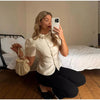Women's Cropped Blazer with Shoulder Pads and a Hook Closure