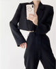 Women's Short Open-Front Blazer with Long Sleeves in Black or White